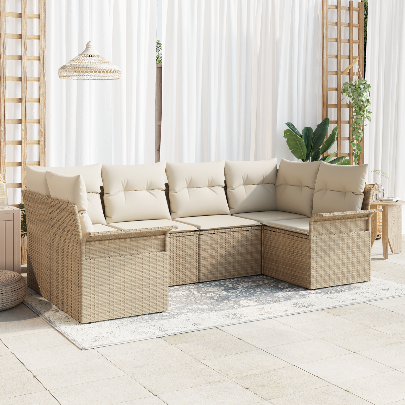 Set di Divano da Giardino 6 pezzi con cuscini Beige Polyrattan