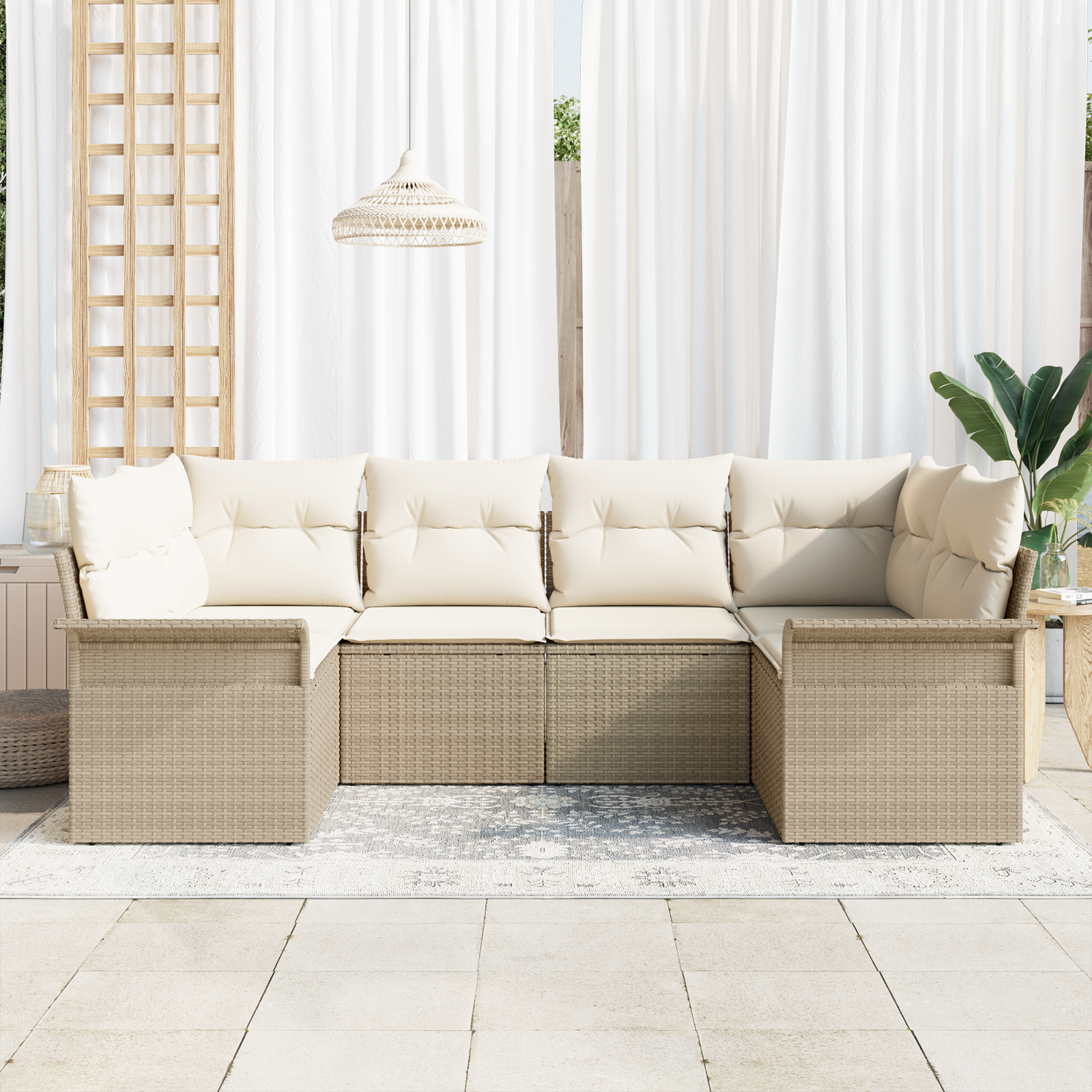 Set di Divano da Giardino 6 pezzi con cuscini Beige Polyrattan