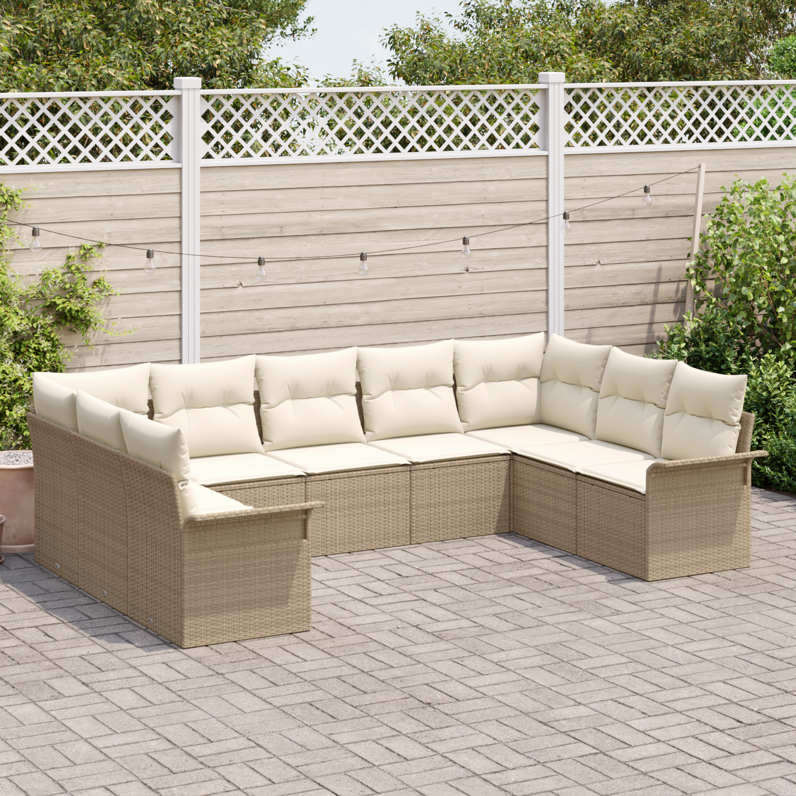 Set di divani da giardino  a 9 pezzi con cuscini Beige Polyrattan