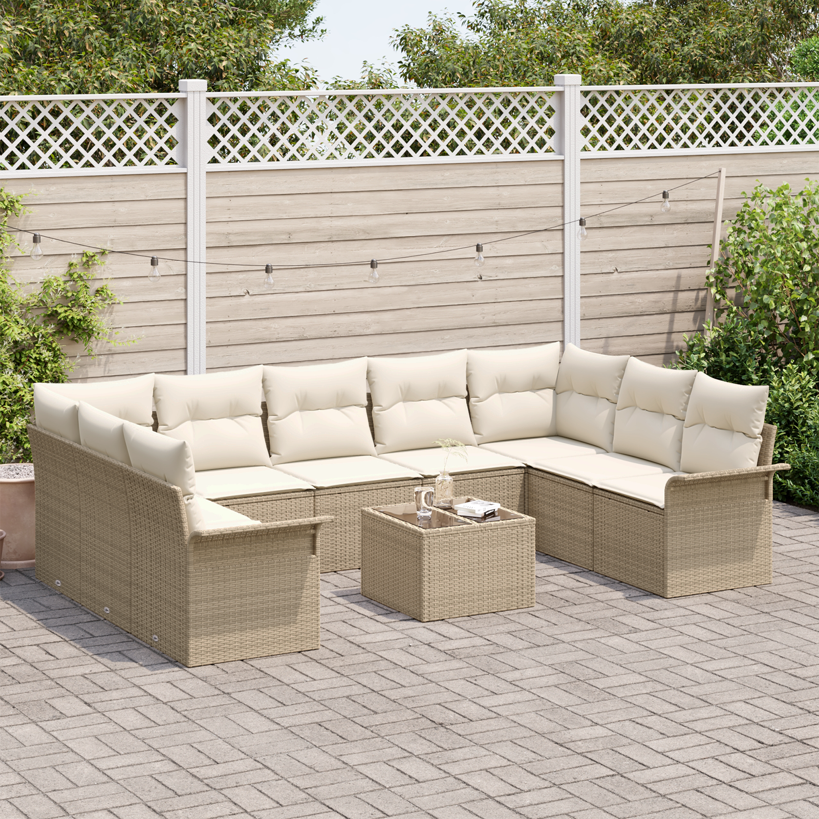 Set Divano da Giardino  10 Pezzi con Cuscini Marrone Polyrattan