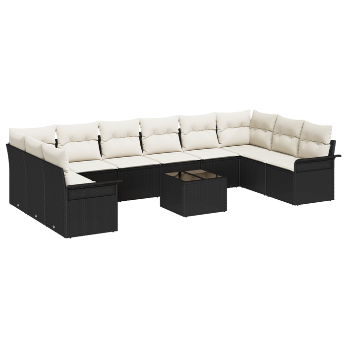 Set divano da giardino  a 10 pezzi con cuscini in polyrattan marrone