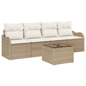 Set Divano da Giardino  5 Pezzi con Cuscini Beige in Polyrattan