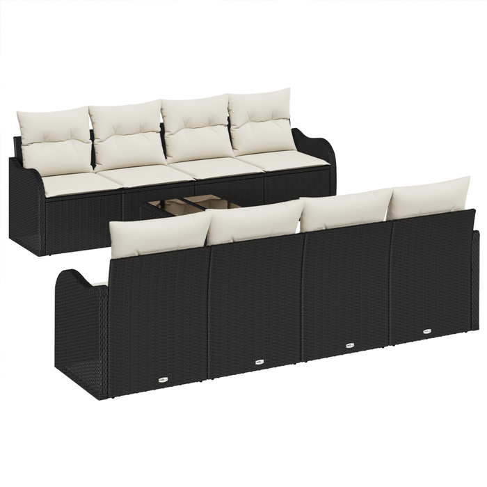 Set Divano da Giardino con Cuscini  9 Pezzi Nero Rattan
