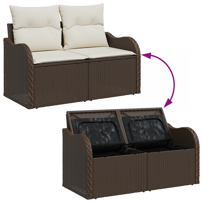 Set di divano da giardino 9 pezzi con cuscini Rattan poliestere marrone