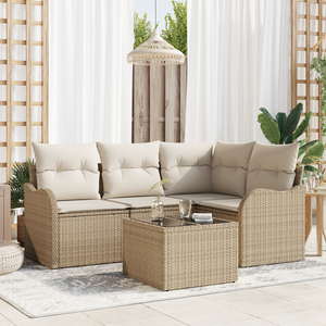 Set divano giardino 5 pezzi con cuscini in rattan sintetico marrone