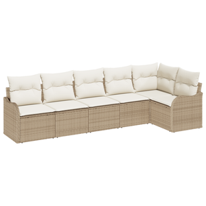Set Divano da Giardino  6 Pezzi con Cuscini Beige Polyrattan