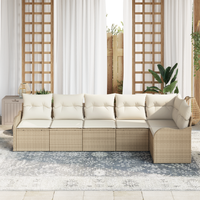 Set Divano da Giardino  6 Pezzi con Cuscini Beige Polyrattan