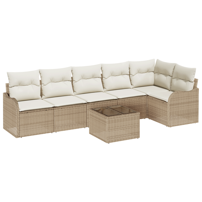 Set Divano da Giardino 7 Pezzi con Cuscini Rattan Polare Marrone