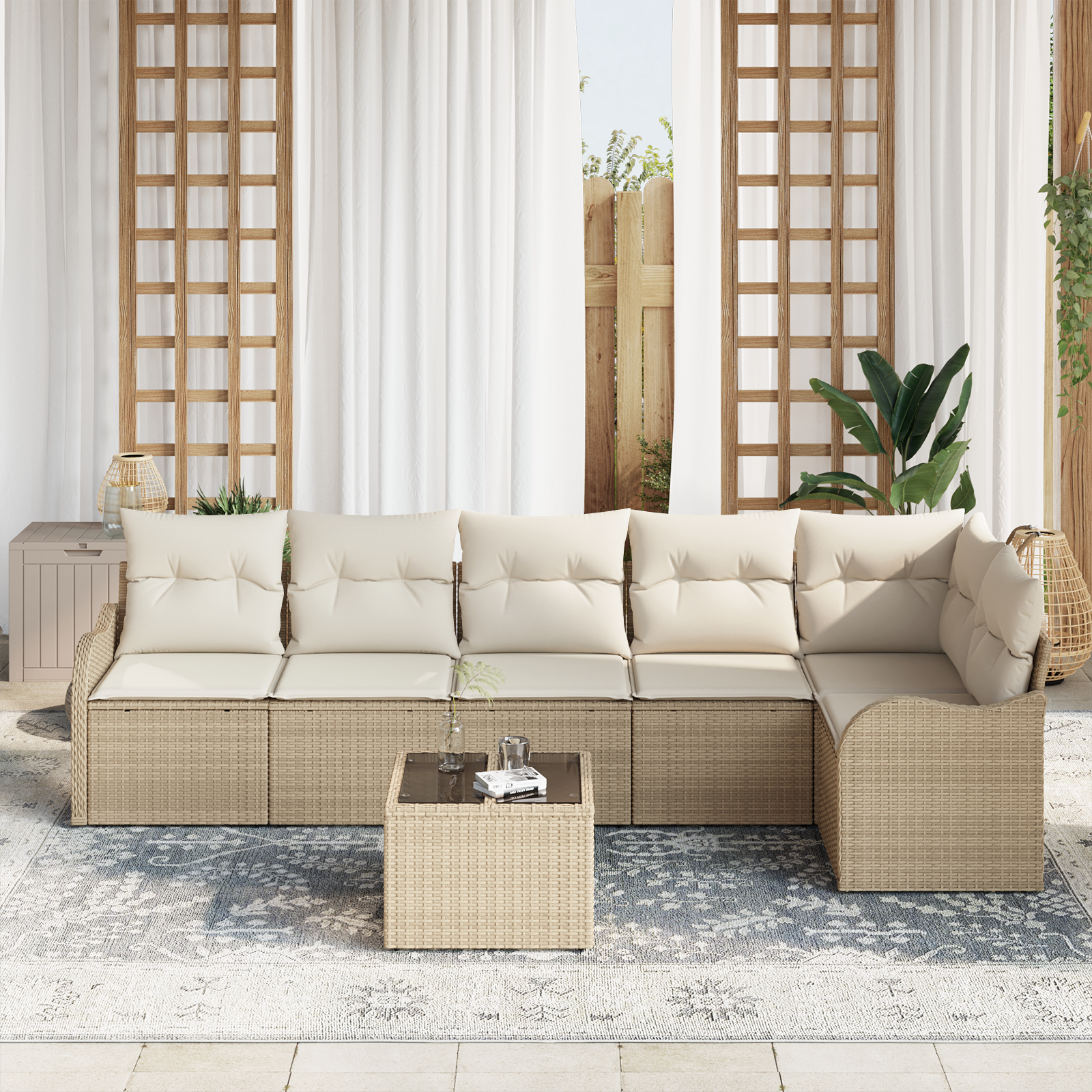 Set Divano da Giardino 7 Pezzi con Cuscini Rattan Polare Marrone