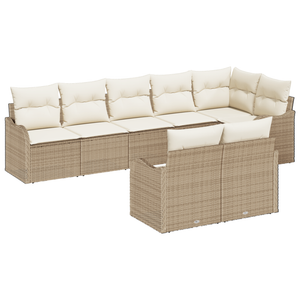Set di Divani da Giardino  8 Pezzi con Cuscini Beige Rattan Sintetico