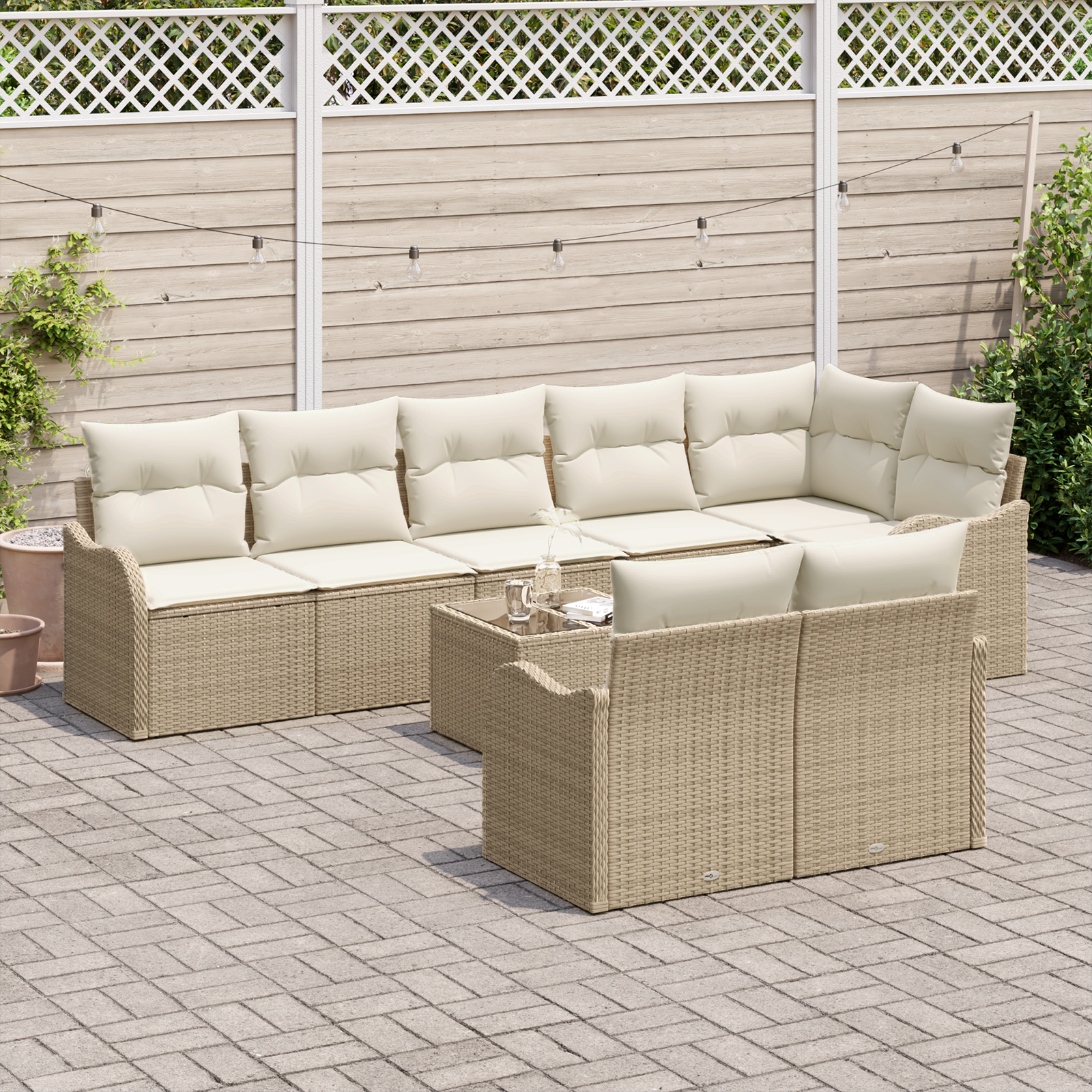 Set divano da giardino 9 pezzi con cuscini in polyrattan marrone