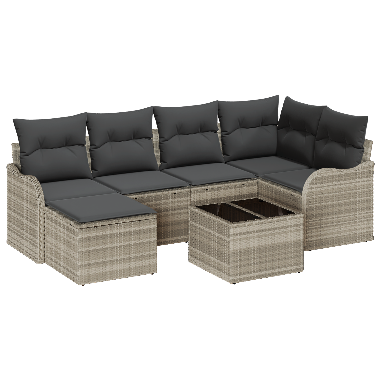 Set Divano da Giardino 7 Pezzi con Cuscini Grigio Polyrattan