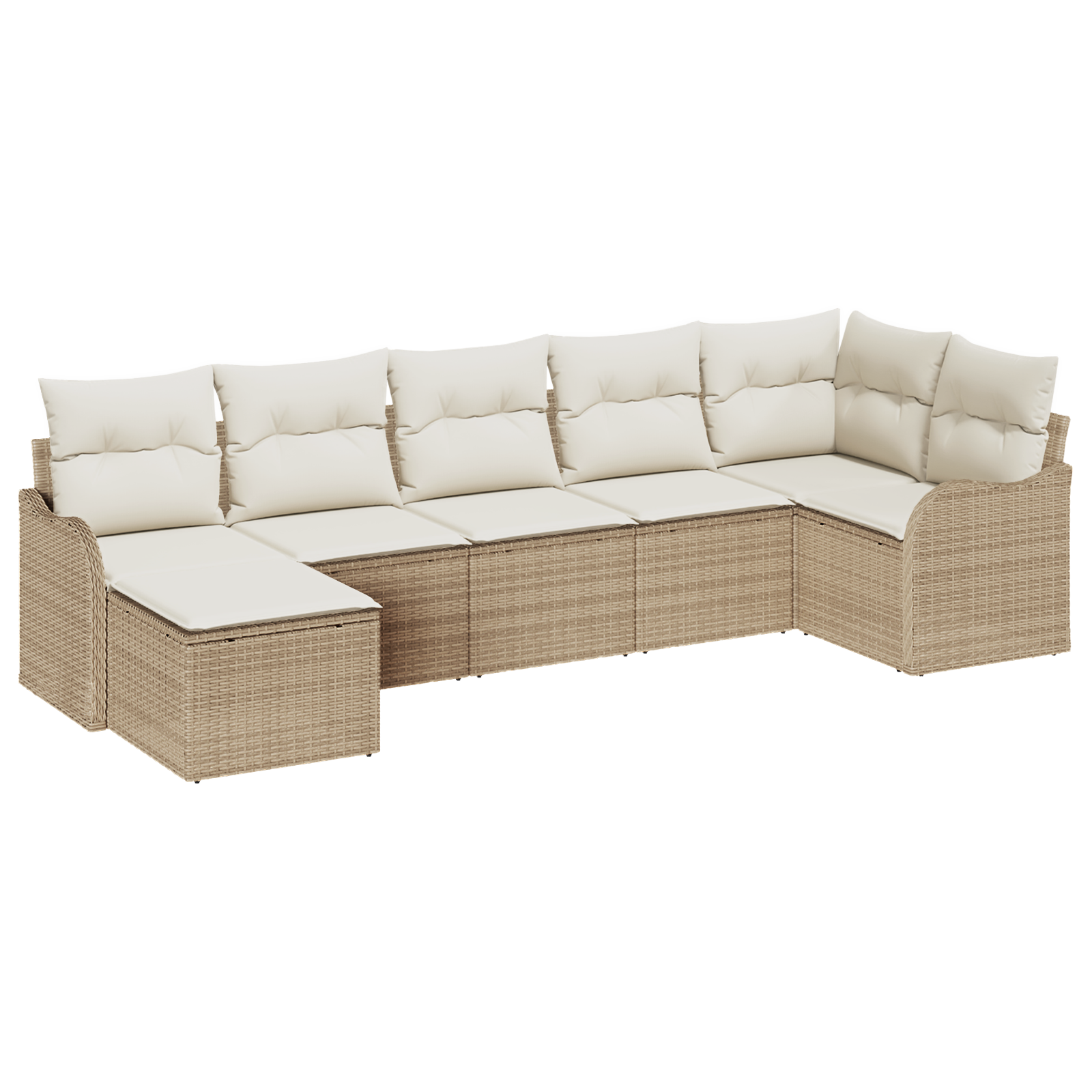 Set di divani da giardino da 7 pezzi con cuscini beige in polyrattan
