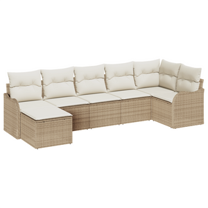 Set di divani da giardino da 7 pezzi con cuscini beige in polyrattan