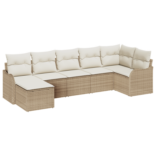 Set di divani da giardino da 7 pezzi con cuscini beige in polyrattan