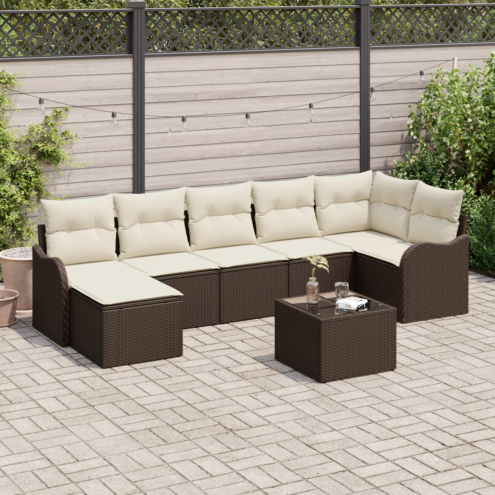 Set di Sofà da Giardino 7 Pezzi con Cuscini Rattan Poli Grigio