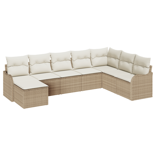 Set Divano da Giardino 8 Pezzi con Cuscini Beige Rattan Poliestere