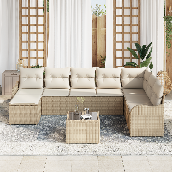 Set Divano da Giardino da 9 Pezzi con Cuscini Rattan Sintetico Marrone