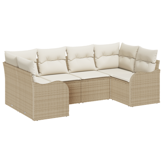 Set Divano da Giardino  6 Pezzi con Cuscini Beige Polyrattan