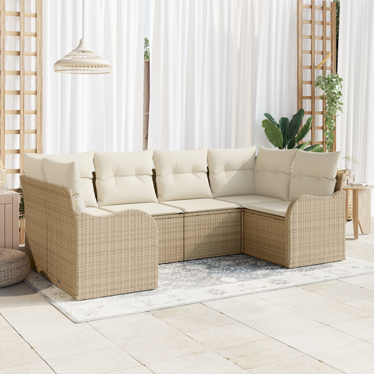 Set Divano da Giardino  6 Pezzi con Cuscini Beige Polyrattan