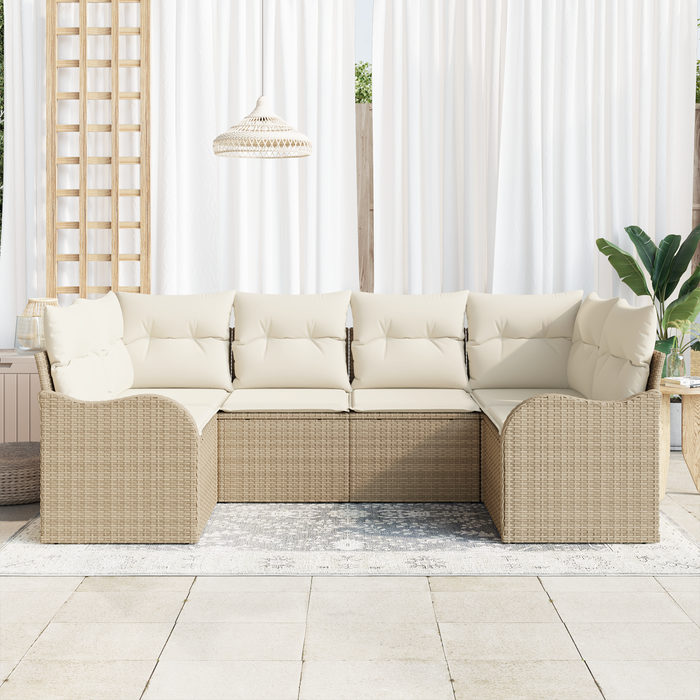 Set Divano da Giardino  6 Pezzi con Cuscini Beige Polyrattan