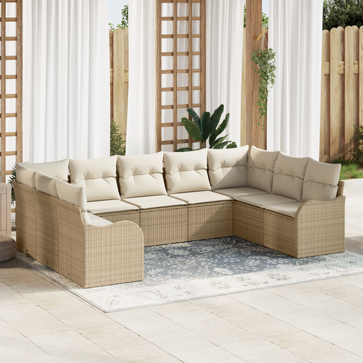Set di divano da giardino  9 pezzi con cuscini beige polyrattan