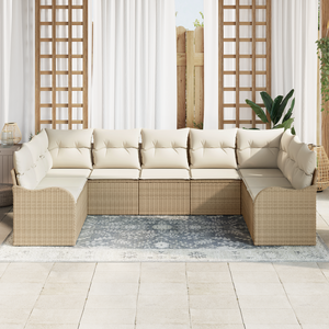 Set di divano da giardino  9 pezzi con cuscini beige polyrattan