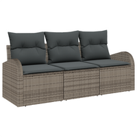 Set di Divani da Giardino  3 Pezzi con Cuscini Grigio Rattan Poly