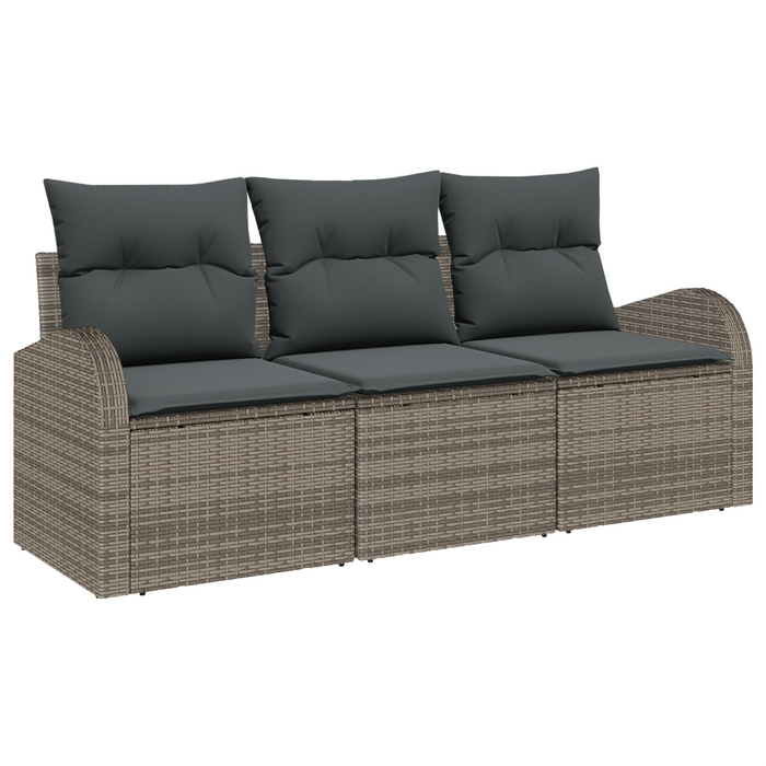 Set di Divani da Giardino  3 Pezzi con Cuscini Grigio Rattan Poly