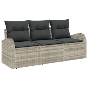 Set di Divani da Giardino  3 Pezzi con Cuscini Grigio Chiaro Polyrattan