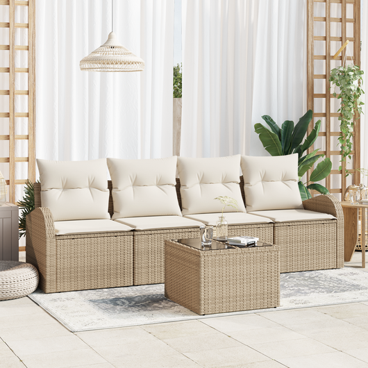 Set di divani da giardino  5 pezzi con cuscini beige in polyrattan