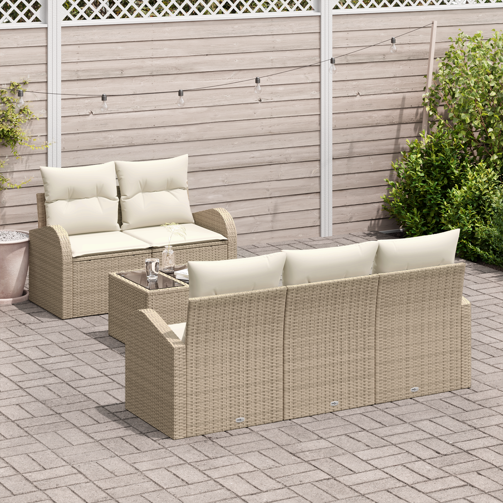 Set Divano da Giardino 6 Pezzi con Cuscini Beige Polyrattan