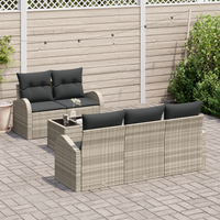 Set Divano Giardino  6 pezzi con Cuscini Grigio Chiaro Polyrattan