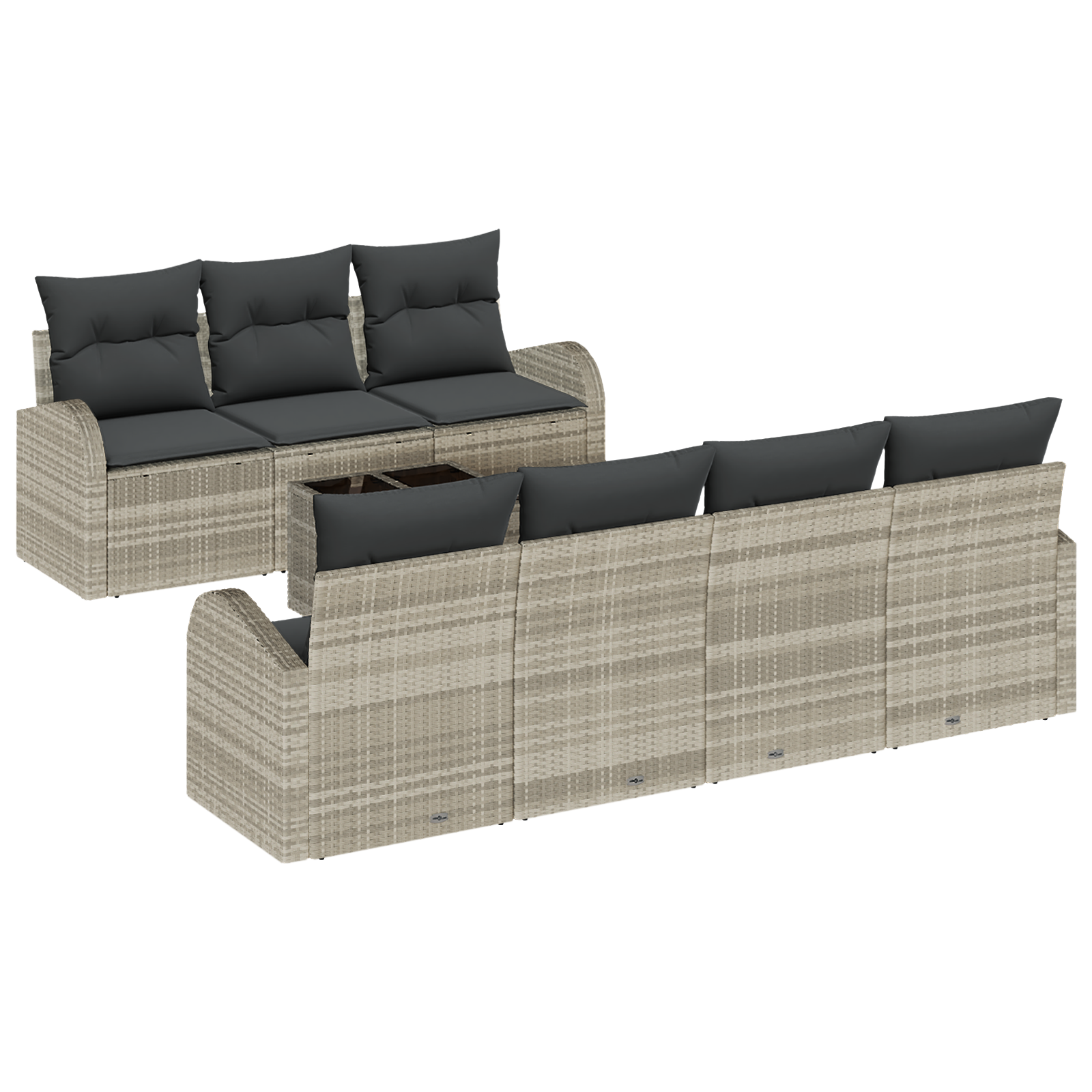 Set divano da giardino  8 pezzi con cuscini Grigio Chiaro Polyrattan