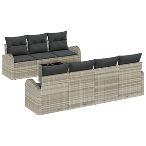Set divano da giardino  8 pezzi con cuscini Grigio Chiaro Polyrattan