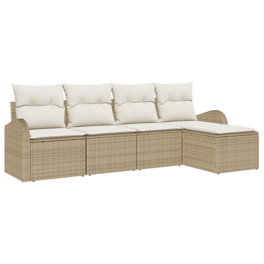 Set Divano Da Giardino  Con Cuscini Beige Polyrattan 5 Pezzi