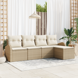 Set Divano Da Giardino  Con Cuscini Beige Polyrattan 5 Pezzi