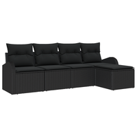 Set Divano da Giardino  5 Pezzi con Cuscini Nero Polyrattan