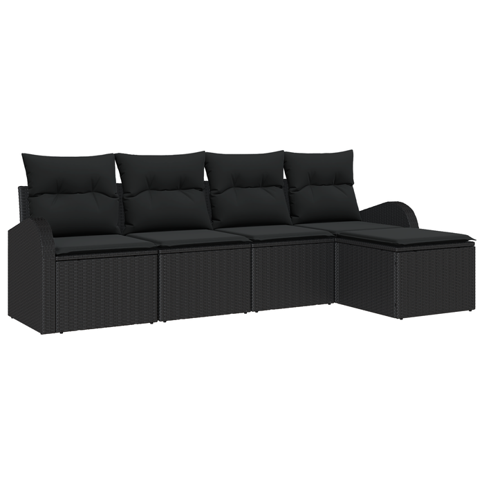 Set Divano da Giardino  5 Pezzi con Cuscini Nero Polyrattan