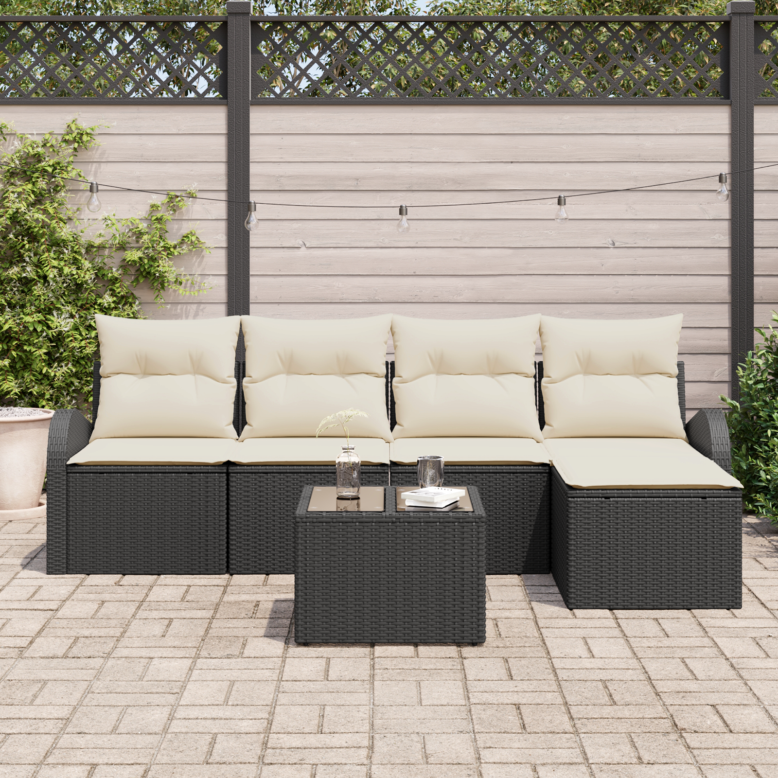 Set da giardino  5 pezzi con cuscini rattan polyrattan marrone