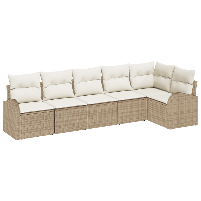 Set di divani da giardino a 6 pezzi con cuscini in rattan poliestere beige