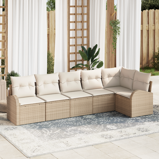 Set di divani da giardino a 6 pezzi con cuscini in rattan poliestere beige