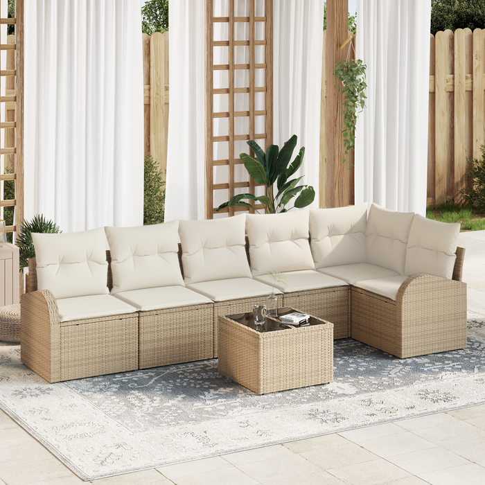 Set Divano da Giardino  a 7 Pezzi con Cuscini Rattan Polyrattan Marrone