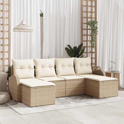Set divano giardino  6 pezzi con cuscini beige polyrattan
