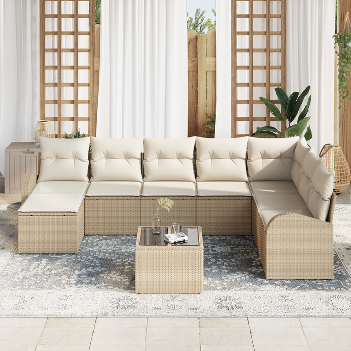 Set di Divano da Giardino  9 Pezzi con Cuscini Marrone Polyrattan