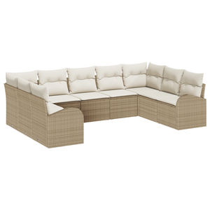 Set di Divani da Giardino  9 Pezzi con Cuscini Beige Polyrattan
