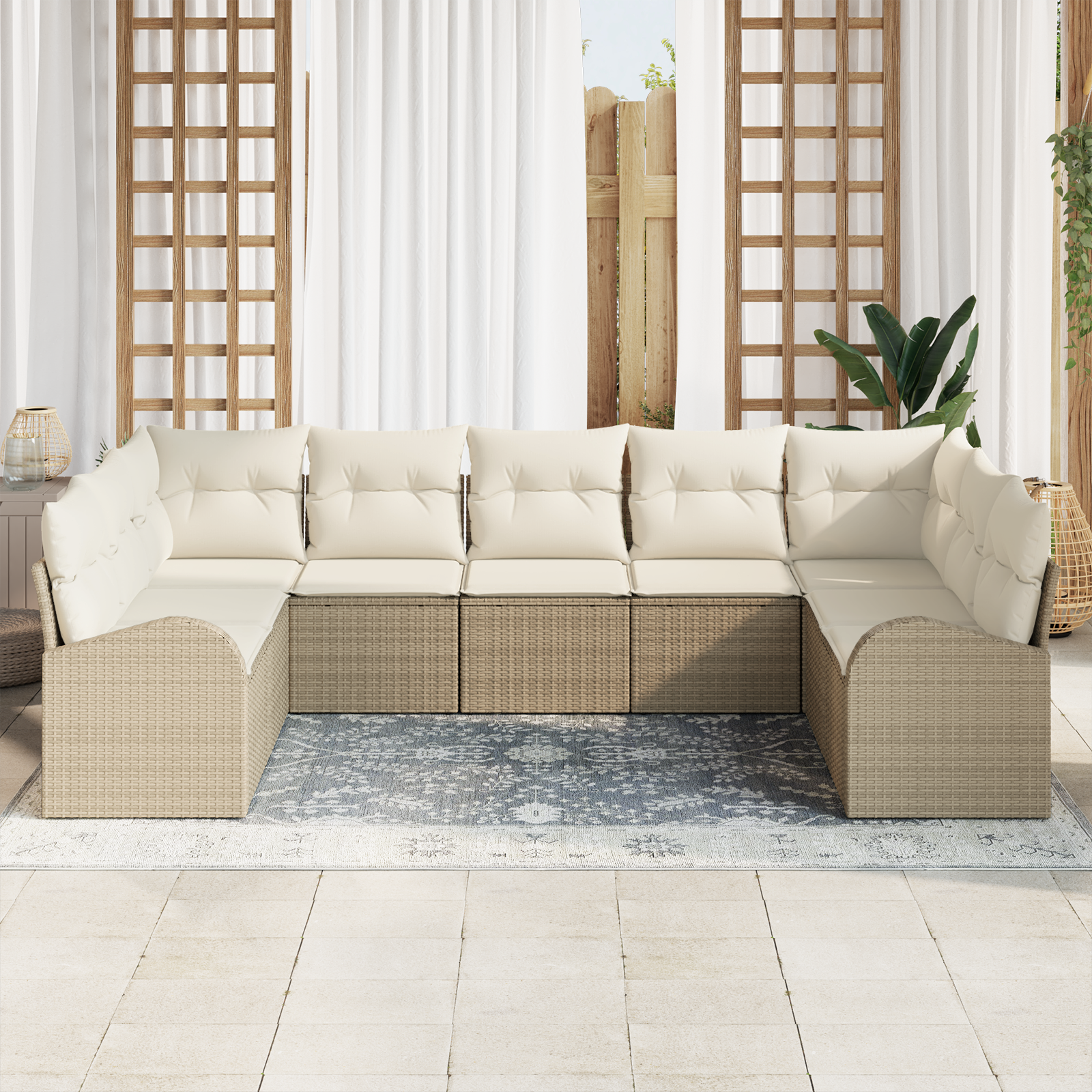 Set di Divani da Giardino  9 Pezzi con Cuscini Beige Polyrattan