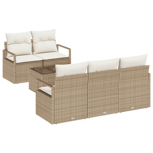 Set Divano da Giardino  6 Pezzi con Cuscini Beige Polyrattan