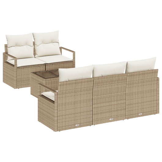 Set Divano da Giardino  6 Pezzi con Cuscini Beige Polyrattan