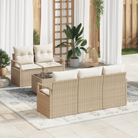 Set Divano da Giardino  6 Pezzi con Cuscini Beige Polyrattan